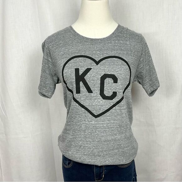 Charlie Hustle Gray KC Tee Shirt Heart Logo Ladies Slim Fit T-Shirt New Sz XS - Picture 1 of 4